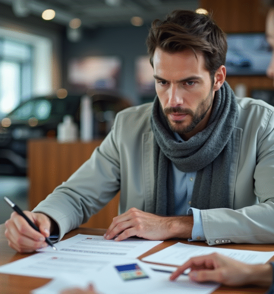 Homme discutant avec un conseiller automobile en concession