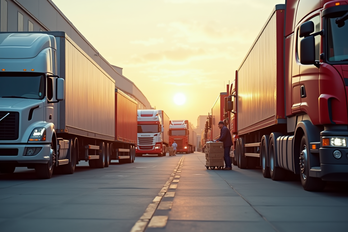 Différents camions de livraison au quai de chargement