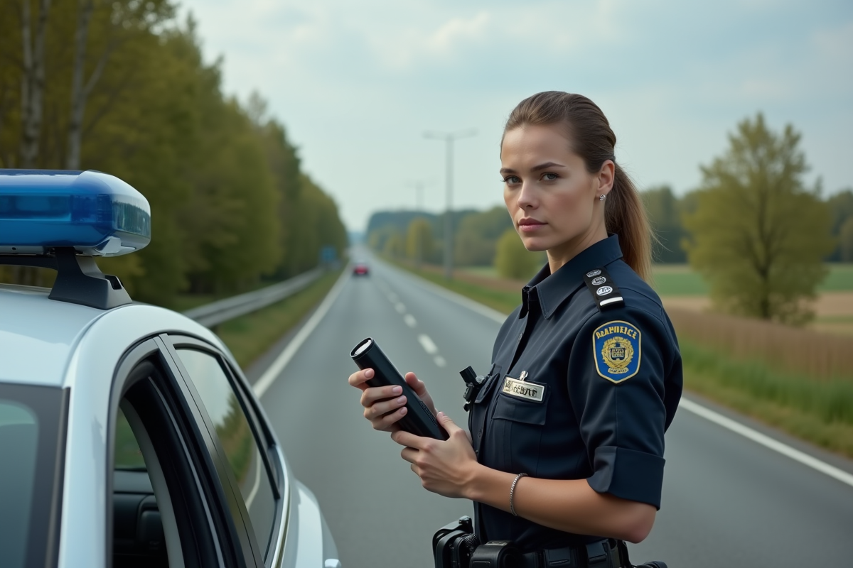 Agent de police contrôle routier sur une route rurale