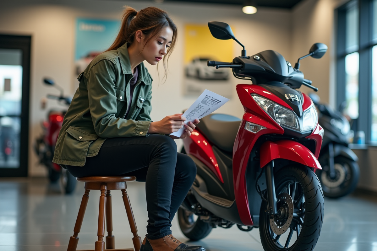 Femme examinant les spécifications d