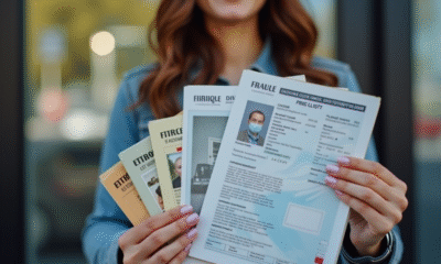 Femme française tenant différents permis de conduire