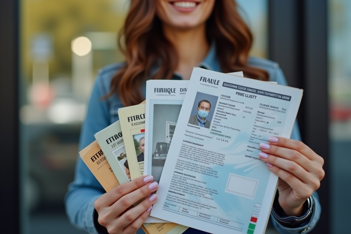 Femme française tenant différents permis de conduire