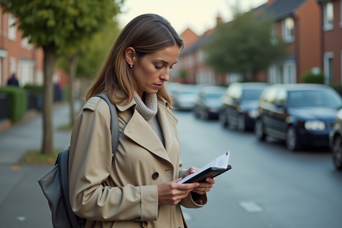 Femme vérifiant instructions de breathalyzer dehors