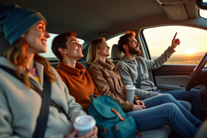 Groupe d adultes discutant dans une voiture moderne en automne