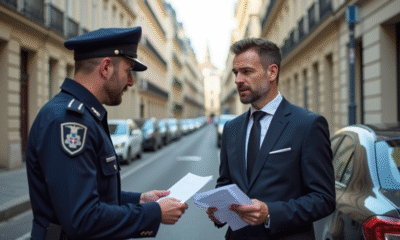 Homme d'affaires en costume parlant à un agent municipal