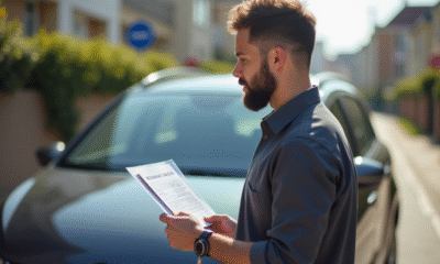 Homme tenant des clés de voiture devant un véhicule stationne