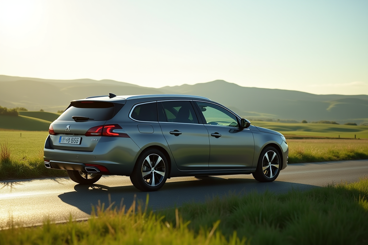 Peugeot 308 SW en campagne sur une route verte