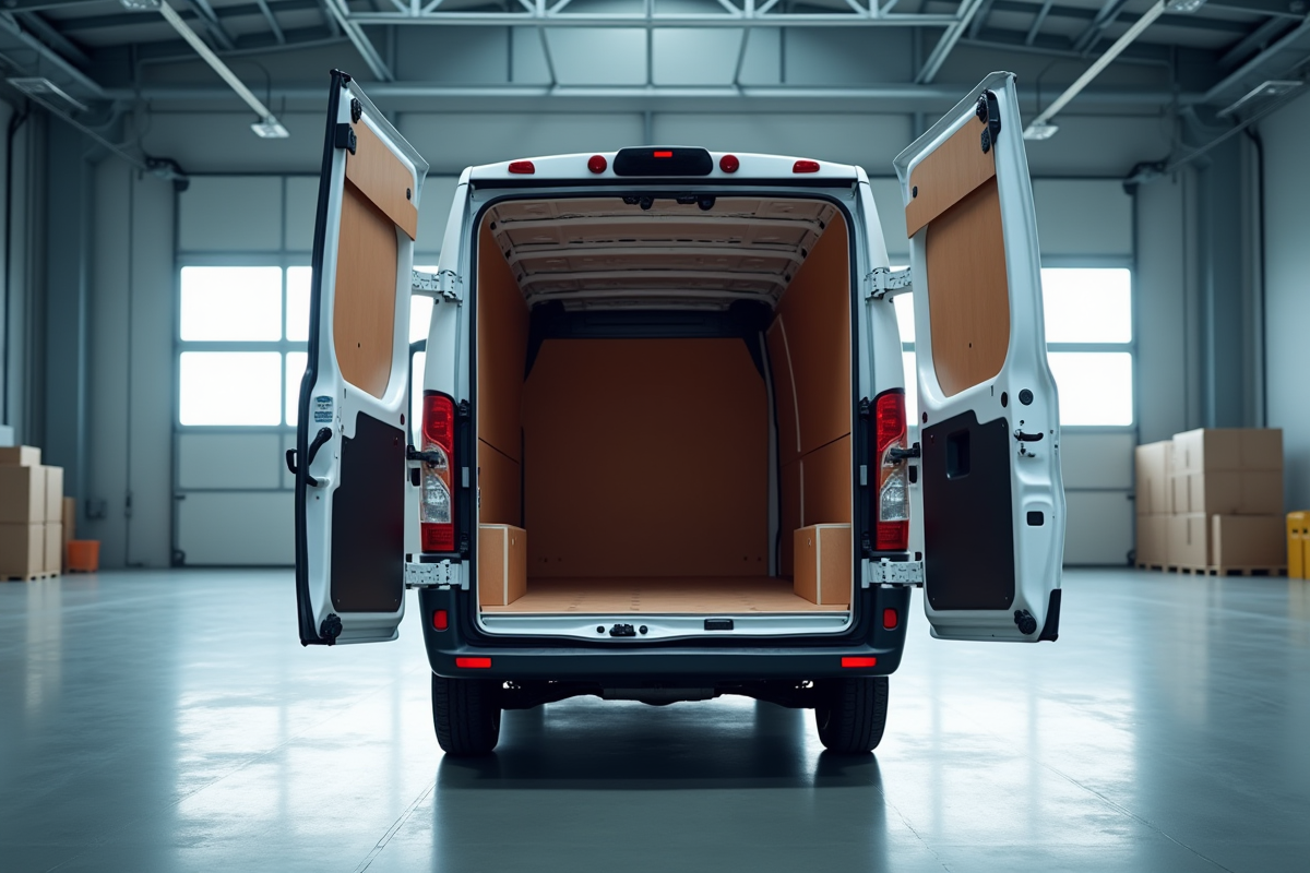 Intérieur d un Peugeot Boxer dans un entrepôt spacieux