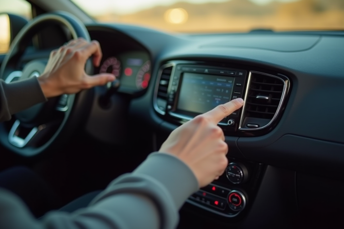 Main appuyant sur l'écran tactile de la Renault Clio 4