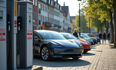 Rue allemande avec voitures électriques et architecture traditionnelle