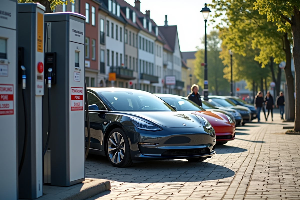 Rue allemande avec voitures électriques et architecture traditionnelle